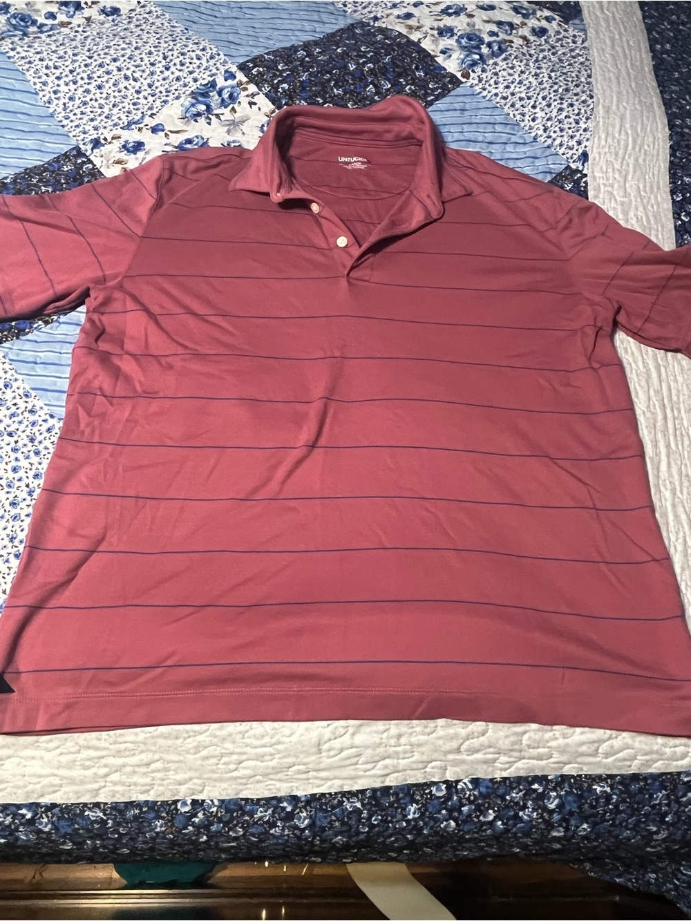 Untuckit Burgundy Men’s Large Striped Polo